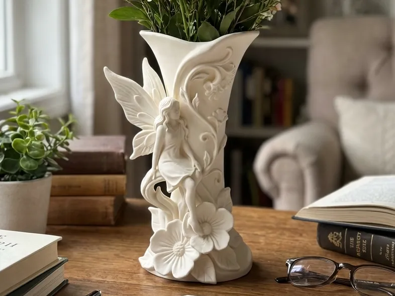 Inspiração: Vaso branco com fada e formas orgânicas